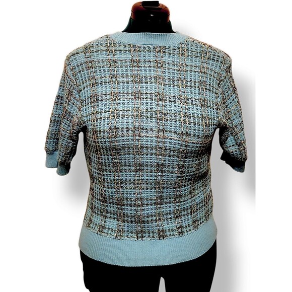 Ann Taylor Top Womens 8 BlueTweed Plaid Cluless Boatneck Pullover Sweate… - Picture 1 of 6